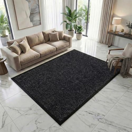 Fit Even Sunny Indoor & Outdoor Rug – Waterproof Anti-Slip Rubber Backed rugs, Large Waterproof Carpet for Outside Floor, Kitchen or Garden - (Black, 120x150 cm)