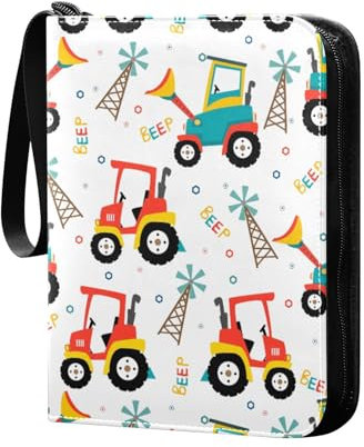 Niedliches Traktor-LKW-Windmühlen-Sammelkartenalbum, 4 Taschen, Kartenordner, 50 Seiten, 400 Karten, PU-Reißverschluss, Kartenbinder, Aufbewahrungshalter für Sportspielkarte