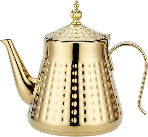 1200ml Teiera in acciaio inoxcon,Con Infusore per Tè Sfuso,Teiera vintage,oro