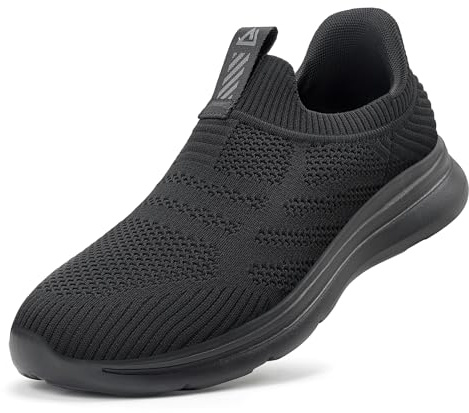 ODCKOI Sneaker herr handsfree sneakers lätta andningsbara trosor i sneakers män bekväma nät fritidsskor skosnören utan att knyta sportskor, svart, 43 EU