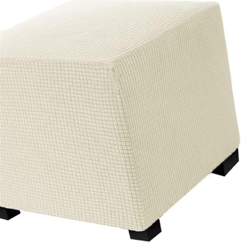 Hockerbezug Quadratisch 45cm/50cm/55cm/65cm Ottomane Bezug Hocker Überzug Schonbezug für Fußhocker Stretch Ottomane Abdeckung Hockerabdeckung (Beige)