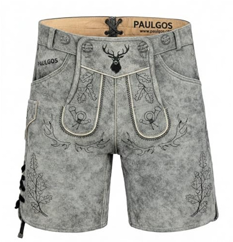 PAULGOS Herren Trachten Lederhose HK5-ANTIK+ Träger, Echtes Leder, Gr. 44-60