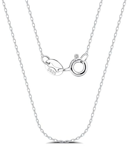 EPHSUNA 925 Sterling Silver 1 mm Cable 16-30 Inch Chain Necklace - Available in Silver or 18K Gold Plated (Silver, 18 Inches)