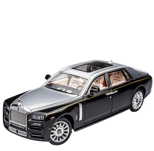 Skala färdig modellbil 1/24 For Rolls-Royce Phantom Luxury Sedan Replika Bilar Färdiga Modellbilar Diecast Fordon Med Ljudljus Miniatyr replika bil(Silver)