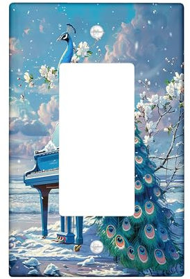 Peacock Light Switch Cover Plate, Blue Green Spring Scene Single Rocker Wall Plates, Spring Summer Home Decor, Standard Size Thermoplastic Cover Single Rocker