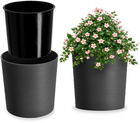KADAX Pot de Fleurs Graphite 25 cm – en Plastique et Copeaux de Bois Recyclés pour Une Décoration Rustique et Authentique, Idéal pour l'Intérieur ou l'Extérieur