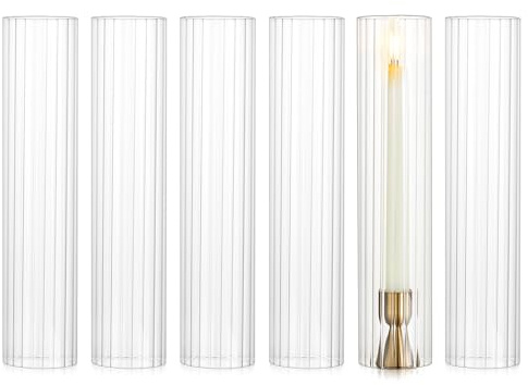 NUPTIO Glaszylinder Ohne Boden Windlicht - 6er 30cm Hoch Glas Zylinder | Gerippt Glas für Kerzen Hochzeit Tischdeko Set Verzieren Feuerfest für Kerzenständer Stabkerzen Kerzenhalter