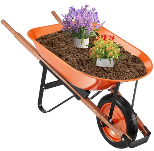 VEVOR Carrello Carriola, Carico 141,58 L Capacità 120 kg, Carrello Ribaltabile Giardino 1 Ruote, con Maniglia Ruote 4876 mm, Carrello Giardino, Carri Giardino Facile Caricamento per Prato all'Aperto