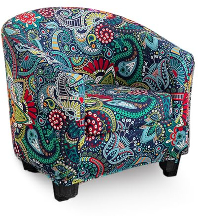 Highdi Sesselschoner Sesselbezug 2-Teilig Weiches Stretch Buntes Retro Paisley Druck Sesselhusse Sesselüberwurf Tub Chair Covers Cocktailsessel Clubsessel Loungesessel (Blaues Paisley)