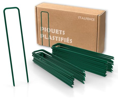 Italfence - Piquets de fixation pour toiles de paillages, acier galvanisé et plastifié (Toutes les tailles) [Ø3,80mm, 50 pièces]