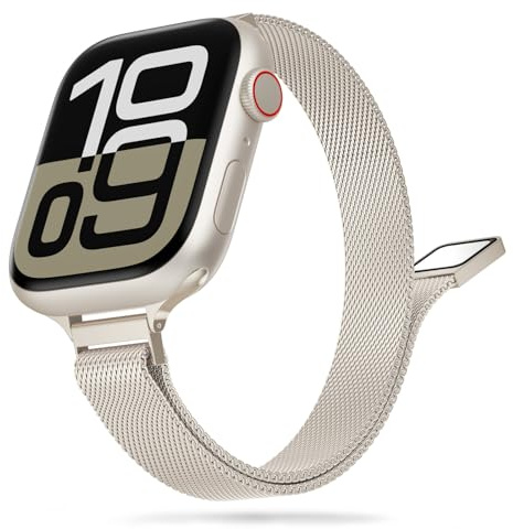 Tuocal Schmal Armband Kompatibel mit Apple Watch Armband 38mm 40mm 41mm 42mm(Series 11 10), Schlank Milanese Mesh Metall Apple Watch Armband für iWatch Series 11 10 9 8 7 6 5 4 3 2 1 SE Damen