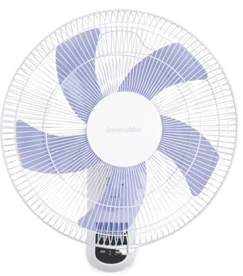 UNIVERSALBLUE Ventilador de Pared Silencioso 50 W | Control Mando a Distancia y Panel | 3 Velocidades | Temporizador | Blanco | 5 Aspas | Programable