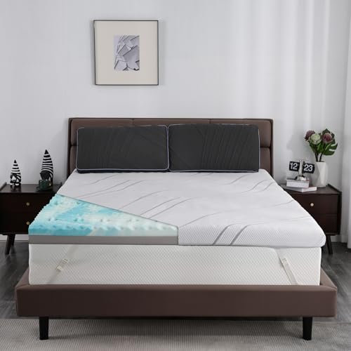 Firm Mattress Topper with Silk Cover 4 Inch King Size, Bamboo High-Density Cooling Gel Memory Foam Mattress Topper, Premium Certified Firm/Extra Firm Egg Crate Mattress Topper for Pain Relief