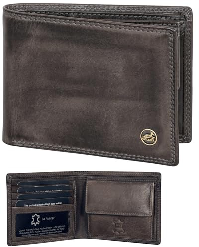 Fa.Volmer ® Leder Geldbörse Herren mit RFID-Schutz - extra-stabile Doppelnaht (4+2 Card - Basalt Grey)