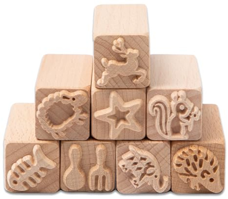 Sixfolo 8 st Keramikverktyg Stämpel Set i Naturligt Trä för Lera med Djurmönster - för Klippbok, Korttillverkning, Hantverk (5 x 2 x 2 cm)