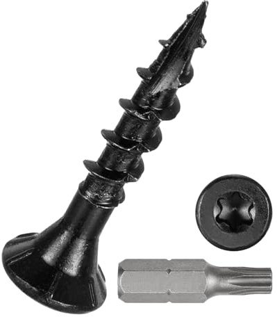 DTGN 100Pack #8x1 Deck Wood Screws kit Carbon Steel Black | Wood Screws Epoxy-Coated Decking Screws W/ T25 Torx Star Drive Bit,Good for Decks,Fences,Frames,Farms,Outdoor Furniture