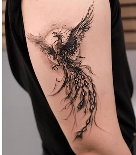 2Pcs Herbal Temporary Tattoos Stickers Fake Tattoos Phoenix Arm Juice Female Male Semi-Permanent Non-Reflective Waterproof Lasting 2 Weeks