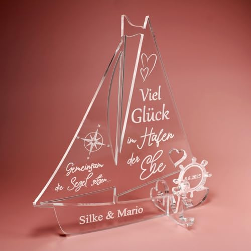 Dekolando Hochzeitsgeschenk personalisiertes Schiff aus Acryl - Hochzeit Geschenk Geschenke Braut Bräutigam Brautpaar Jahrestag Hochzeitstag Standesamt