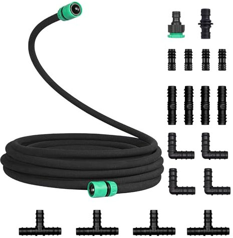Soaker Hose, 1/2 Drip Hose Set, Porous Rubber Drip Pipe with Connector, Leaky Pipe for Garden Watering Irrigation Systems Planting Lawn Watering (15M/49Ft)