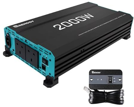 Renogy 2000W Inverter Pure Sine Wave, Inverter 12V DC to 240V AC, 4000W Peak with UK Sockets, Auto Transfer Switch and Remote Controller for Off-grid, RV, Camping, and Home
