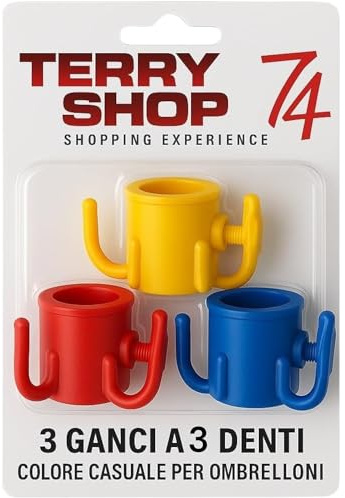 Terryshop74 3 ganchos para sombrillas de verano de 3 dientes, organizador de playa, bolsas de color aleatorio, 3 piezas, toallas/sombreros/ropa/cámara/gafas de sol/bolsas-duradero