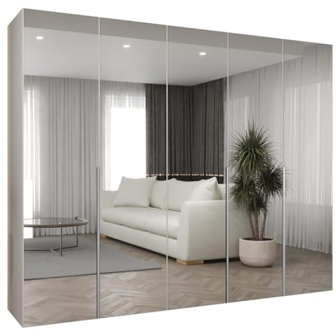 MEBLE KRYSPOL - Kleiderschrank mit Spiegel - Drehtürenschrank - Schrank 250 x 202 x 52 cm - Garderobenschrank Schlafzimmer, Flur, Jugendzimmer - Weiß, Griff Kaschmir - Alicante 3