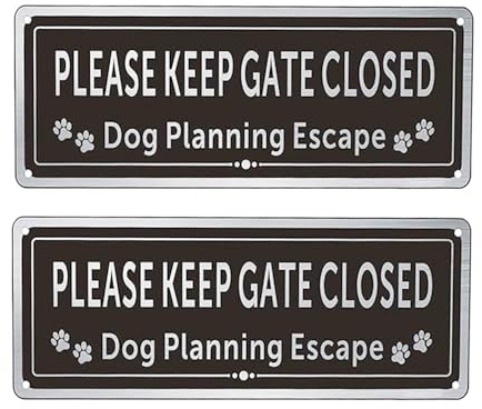 Please Close The Gate Sign Dog - 2 Pack Rust Free Aluminum 3.5 x 9.8 Inches UV Protected Weatherproof Warning Plaques - Shut Gate Dog Signs for Gates - Easy Install for Yard