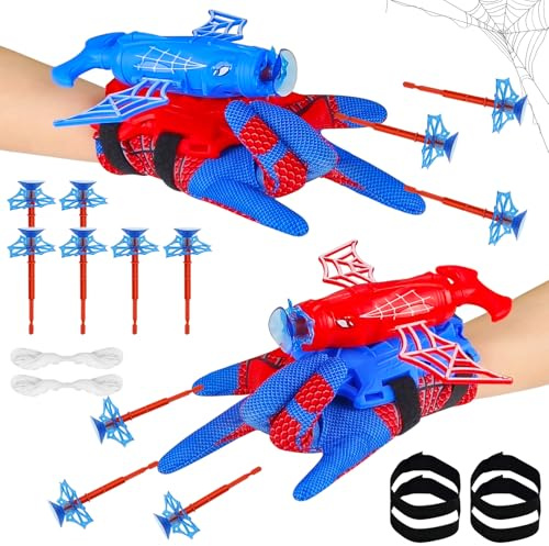 TISMHGKU Lot de 2 Gant de Lanceur Spiderm, Spiderm Launcher Jouet Enfant 3 4 5 6 7 Ans, Lance Toile Spiderm Gant de Cosplay pour Garçon Fille, Jeu Rôle Cadeau Anniversaire Noël