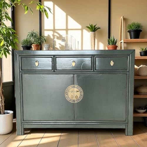OPIUM OUTLET Chinesische Kommode Asia Sideboard orientalischer Schrank asiatische Vintage Möbel Anrichte Hochzeitsschrank komplett montiert grau