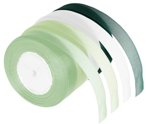 4 Rollen 45m Organza Geschenkband, 20mm Breit, Transparentes Band in Weiß, Aqua Grün, Wald Grün und Salbei Grün – Dekoratives Schleifenband für Geschenkverpackung und Hochzeitsdekoration