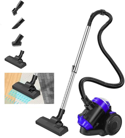 7Sevenjokers Aspirapolvere senza sacchetto, 1000 W, 4 in 1, senza sacchetto per peli di animali, filo 4 m, cavo automatico e accessori per pavimenti, tappeti, imbottiture, contenitore per polvere da