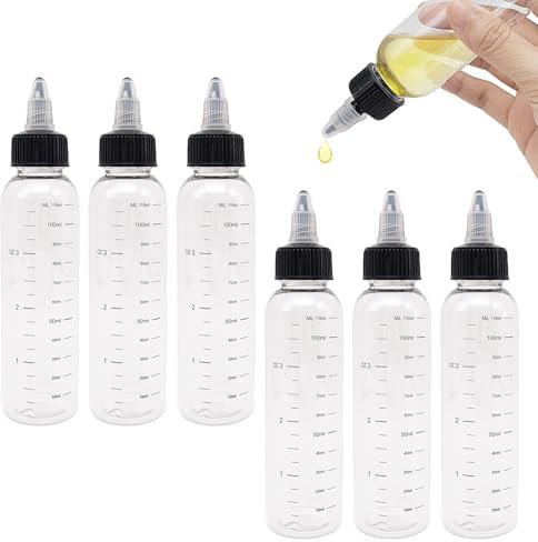 YAUOIPI 6 Pcs Hair Oil Color Applicator Bottle, 120ml, with Caps, Squeeze Refillable Empty Liquid Container with Scale Ratio Measurement, for Salon Hair Care Coloring Paint Art Glue (Transparent)