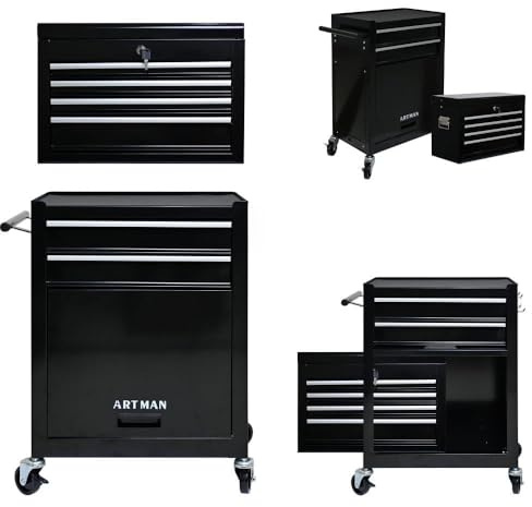 bytnghy Boîtier à Outils Roulant à Haute capacité avec Roues et tiroirs, Armoire à Outils à 6 tiroirs-Noir