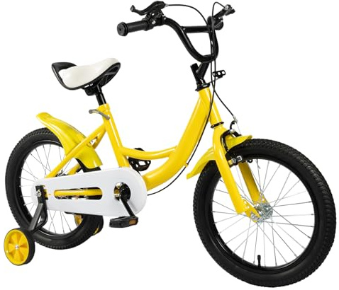 AOAPUMM 16 tums barncykel cykel barncykel med stödcykel, nybörjare cykel cykel med stödhjul, för pojkar och flickor från 4–8 år (gul)