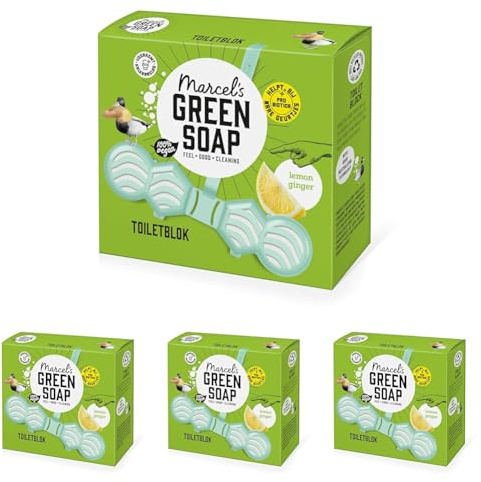 Marcel's Green Soap - Bloc WC Citron & Gingembre - Produit Nettoyant WC - Avec probiotiques contre les mauvaises odeurs - Plastique recyclé (Lot de 4)