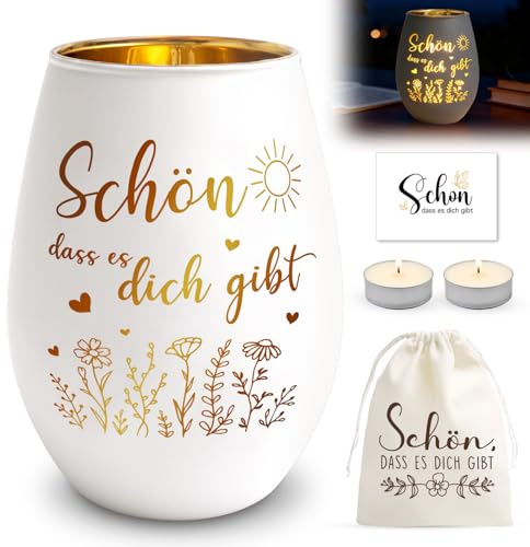 Schön DASS Es Dich Gibt Geschenke,Windlichter Geschenke für Frauen,Windlicht mit Spruch Set enthalten Kerzen, Aufbewahrungsbeutel, Grußkarten, Geburtstagsgeschenk für Frauen, Frau
