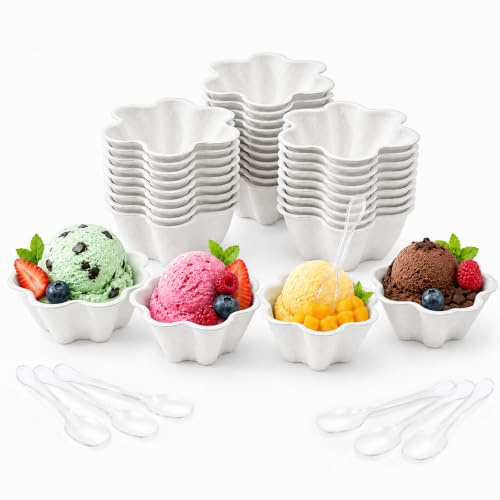 HYZYWON Pot Carton Glace, Paper Ice Cream Bowls, Coupe de Glace 25/50 Pièces Dessertcup, Disposable Bowl pour Yaourts, Desserts, Fruits et Fêtes d'Anniversaire d'Enfants (I)