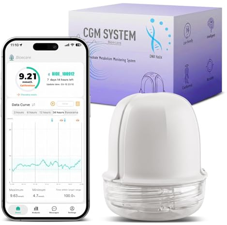 Glucose Monitor without Finger Pricking, Wearable sugar Monitor, Continuous Glucose Monitor, Sugar Test Kit Works with iOS and Android