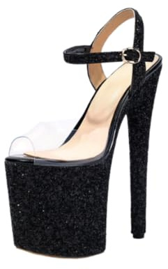 Sandales Mules Transparentes à Plateforme et Talons Hauts pour Femmes | Escarpins à talons hauts en PVC transparent, 20 cm, sandales compensées Sky High Heel Platform