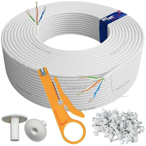 1STec 10m Genuine BT CW1308 6 Core 3 Twisted Pair Telephone Master or extension Socket FTTC Broadband Extension Wire with 2 Grommets IDC Insertion Tool 4mm Clips Printed Instructions 10 Metre White