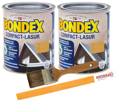 Bondex Compactlasur 2in1 Holzlasur kiefer 1,5L zum sprühen und streichen inkl. Pinsel und Rührstab