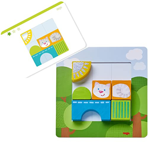 HABA Animal Squares Chunky Wooden Puzzle Building Blocks Arranging Game with Template Cards, Montessori Toys Toddler Puzzle Ages 2+ (Made in Germany)