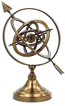 Authentic Brass Nautical Artifact Sphere Globe With Pierced Arrow Brass | Collectible Figures For Homes | Nagina International