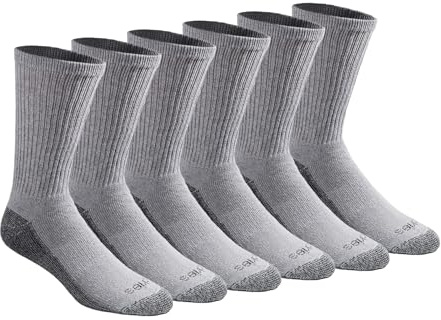 Dickies Men's Dri-Tech Original Moisture Control Crew Socks, Available in M-XXL (6, 12, 18 Pairs), Grey (6 Pairs), Medium