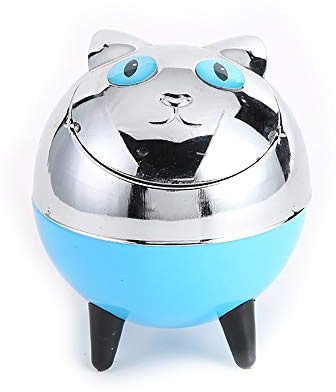 Anjing Windaschenbecher mit Deckel Niedlicher Metall tragbarer Zigaretten Aschenbecher für drinnen und draußen, Rot blau
