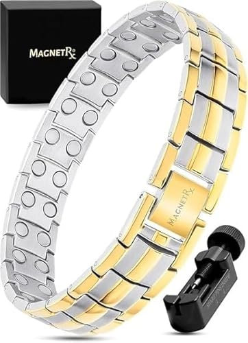 MagnetRX® Ultrastarkes Magnetarmband – Magnetbänder für Herren – Herrenarmband längenverstellbar mit Größenbestimmungswerkzeug (Silber & Gold)
