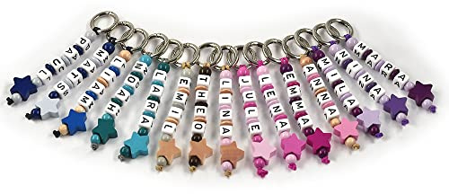 Schlüsselanhänger mit Namen personalisiert Kinder Erwachsene Taschenbaumler | Stern Schlüsselring handmade viele Farben