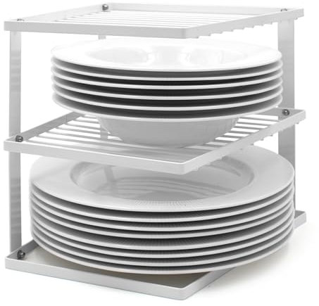 Joejis Wackelfreier Geschirr Tellerhalter Schrankeinsatz für den Küchen Schrank zur Aufbewahrung Eckgeschirr Regal Organizer für den Küchenschrank in der Küche 25x25x19cm Weiß
