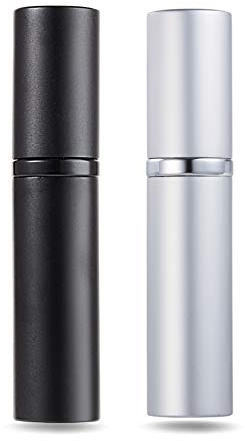 AsaNana Parfümzerstäuber nachfüllbar, Befülltechnik ohne Trichter leer Parfüm Zerstäuber Sprühflasche für Reise Handtasche unterwegs - 5ml (CLA-2P_Black&Silver)