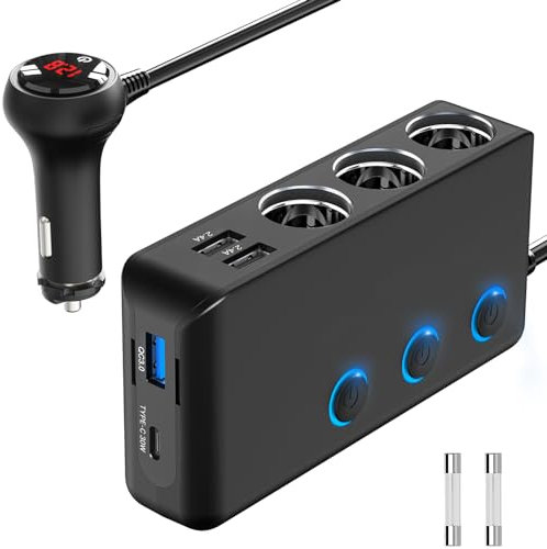 PD 30W 12V Verteiler 200W Kfz Zigarettenanzünder Adapter Auto Ladegerät 3 Mehrfach Steckdose DC 24V Stecker Ladekabel Splitter mit Schalter 4 USB Anschlüsse für Handy Sitzheizung GPS DashCam Navi